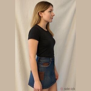 London Jean Denim and Suede Skirt. Size 4. 12” Length. New